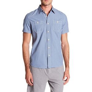 Grayers Clothiers Striped Short Sleeve Button Down Shirt in Blue/White | Large